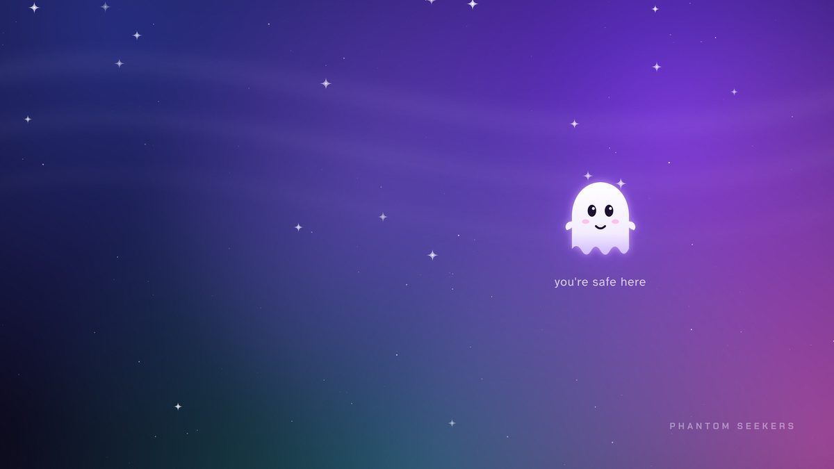 Safe Space wallpaper: a small ghost on a soft purple and teal glow with the words you're safe here